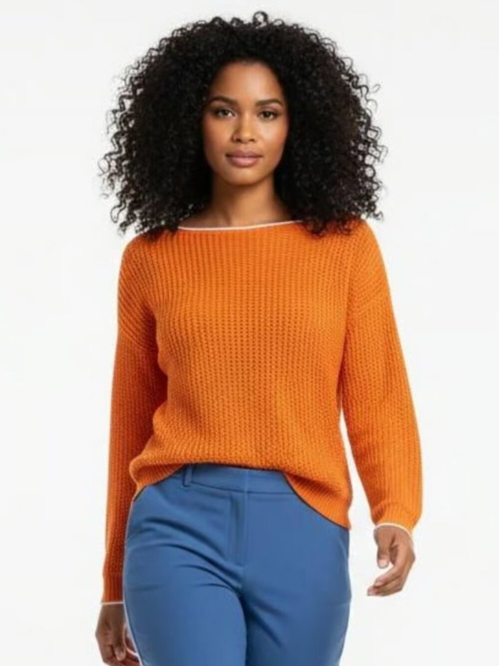 Elliott Lauren Orange & White Knit Sweater